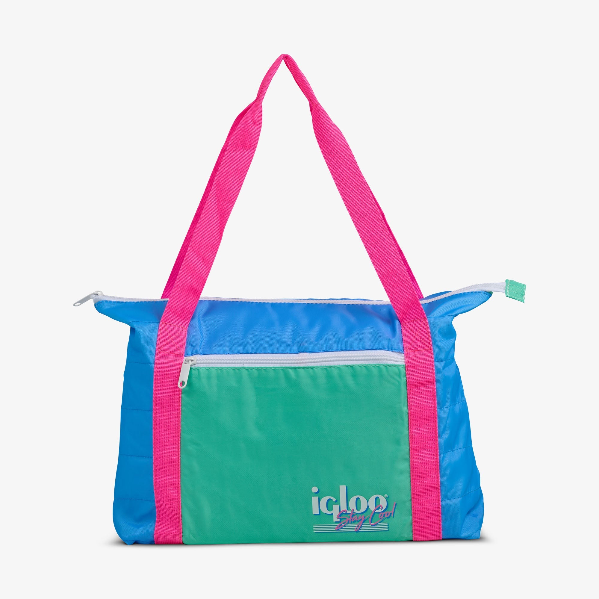 Retro Packable Puffer 20-Can Cooler Bag D4 - Carolina Blue - Front View