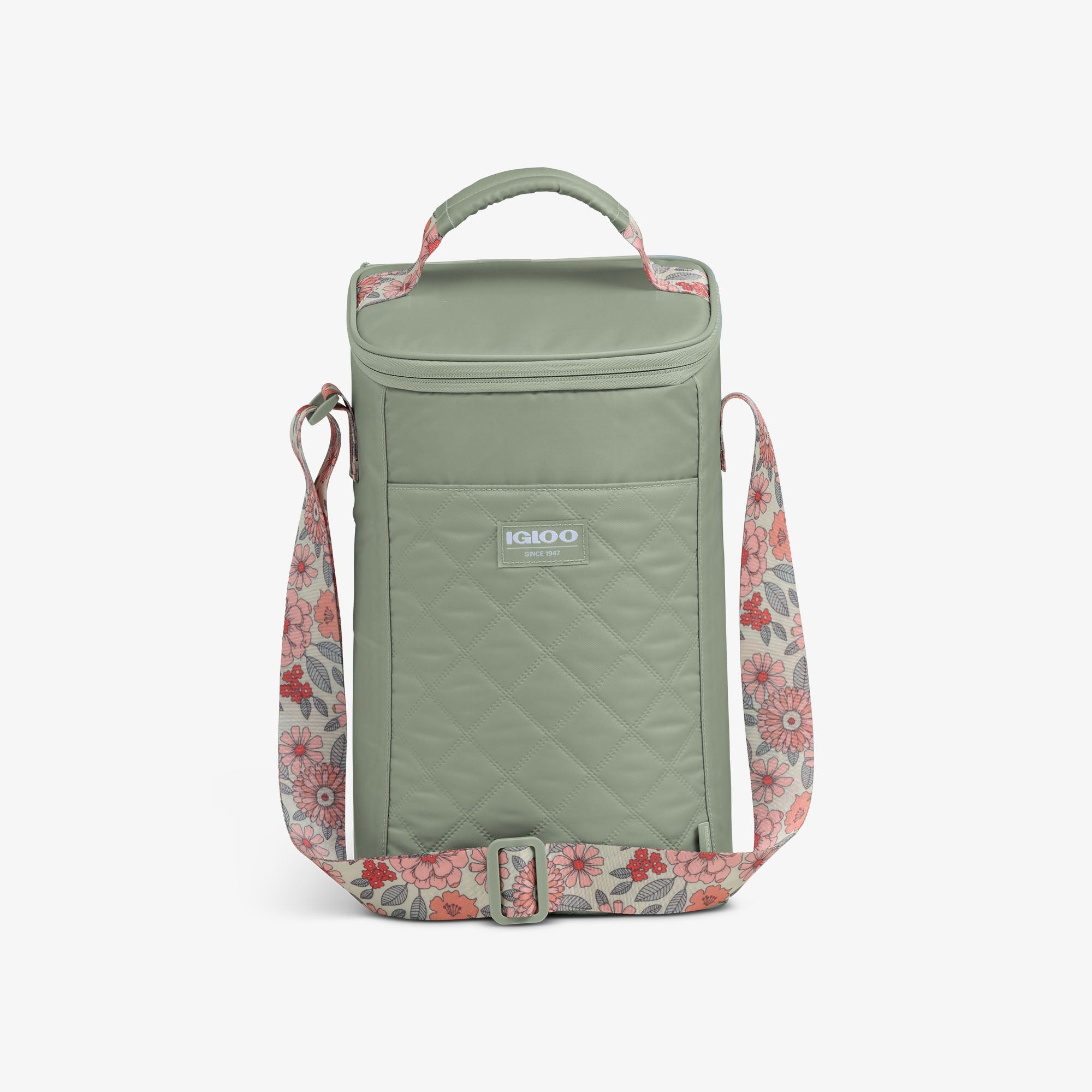 Floral MaxCold® DUO Vertical Crossbody Cooler Bag S2 - Sage - Front View