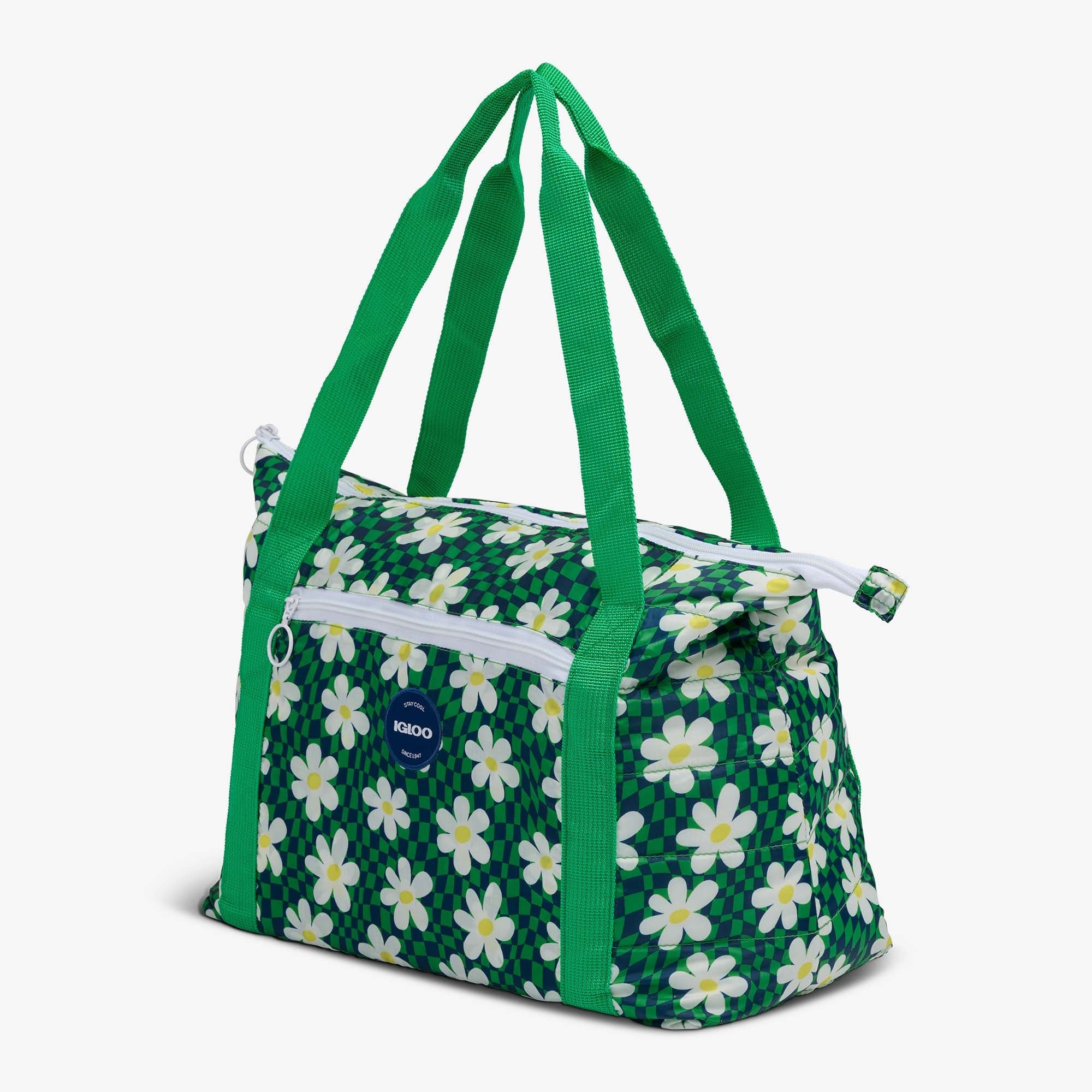 Retro Packable Puffer 20-Can Cooler Bag D4 - Psychedelic Daisy - Product View