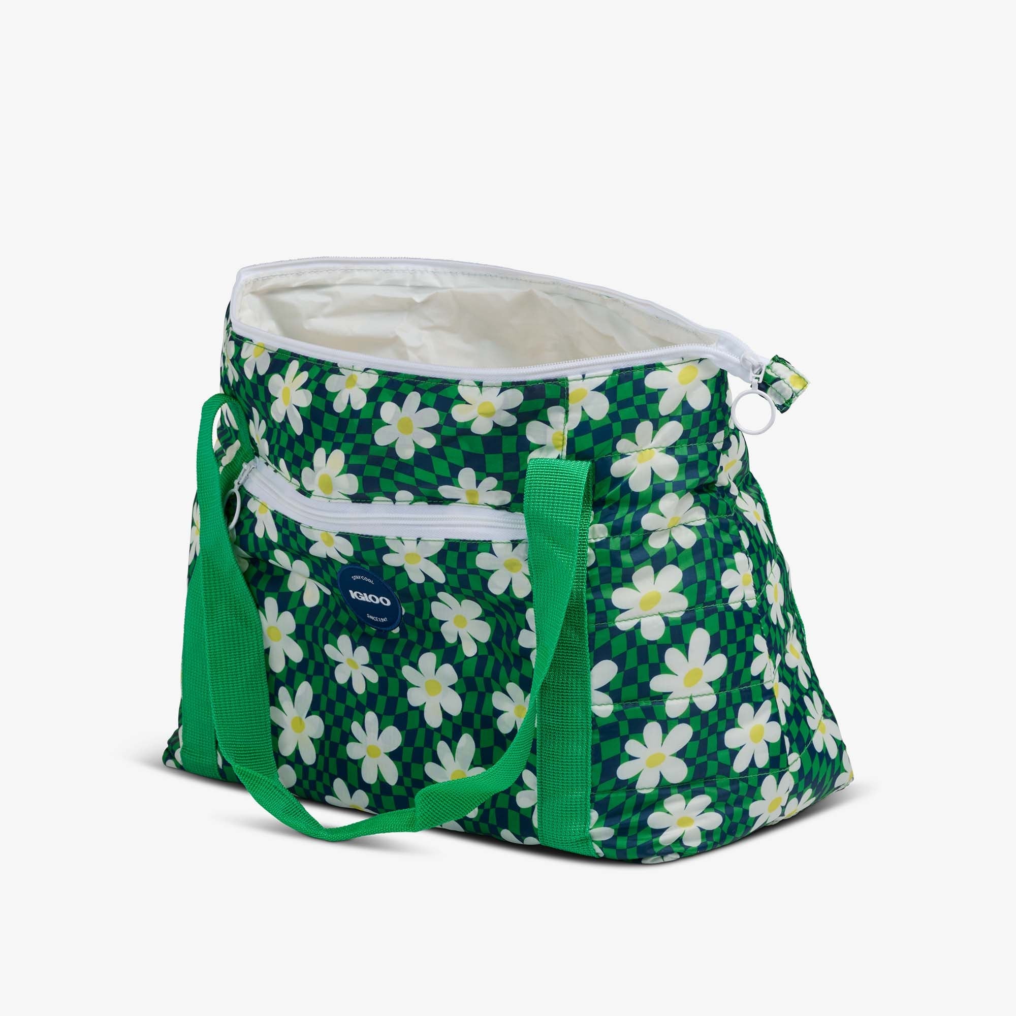 Retro Packable Puffer 20-Can Cooler Bag D4 - Psychedelic Daisy - Open View