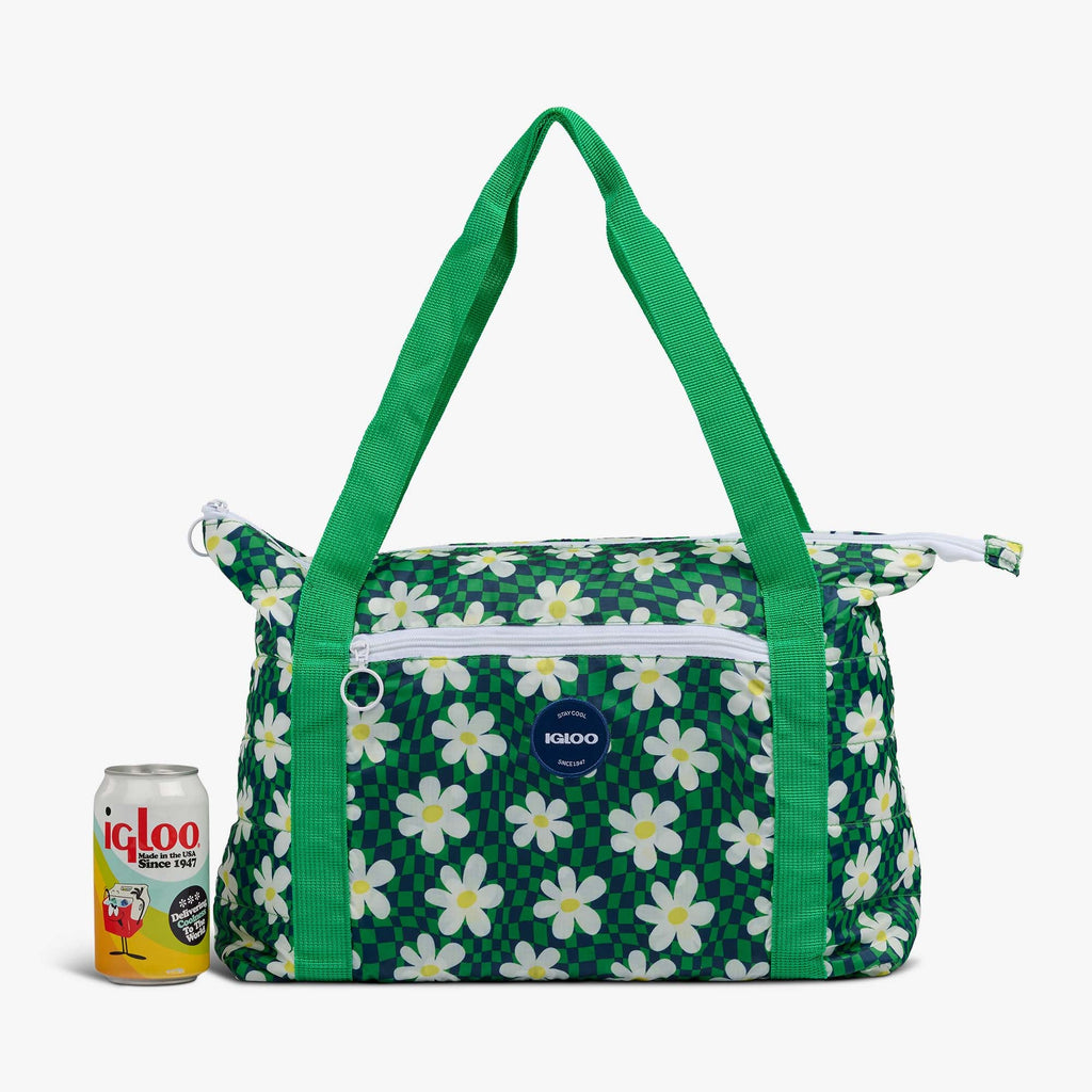 Retro Packable Puffer 20-Can Cooler Bag D4 - Psychedelic Daisy - Size View