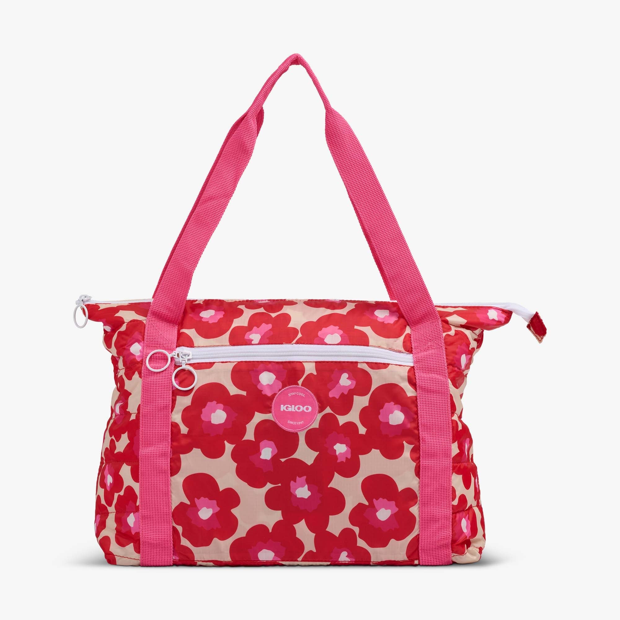 Retro Packable Puffer 20-Can Cooler Bag D4 - Mod Floral - Front View