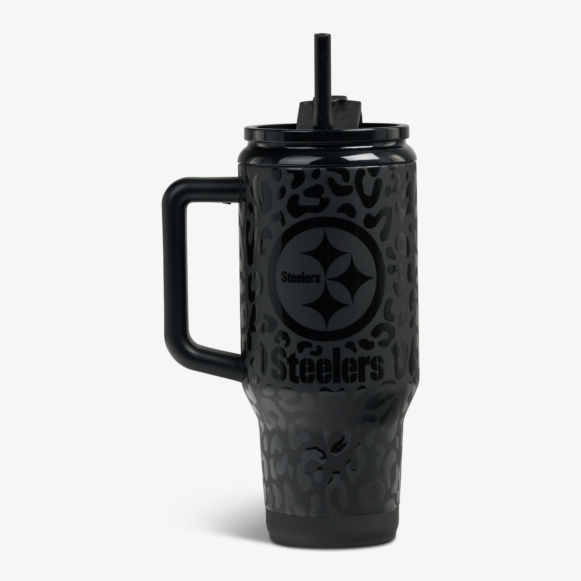NFL 32 Oz Leopard Flip ‘n’ Sip Travel Mug L8 - Steelers - Product View